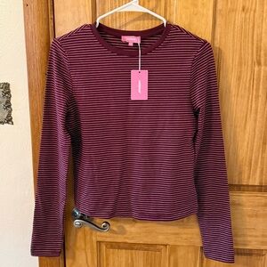 Edikted Burgundy Brianna Striped Long Sleeve Top